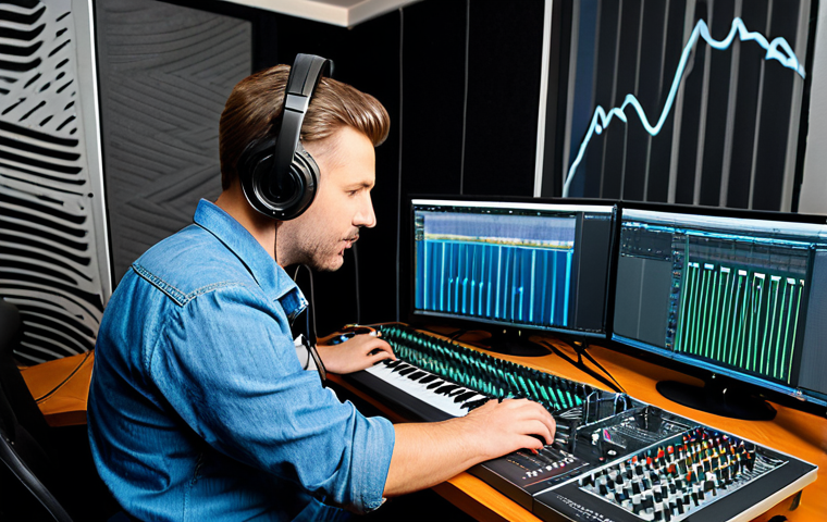 Acoustic Engineer at Work**
"A professional acoustic engineer, fully clothed in appropriate work attire (jeans and a button-down shirt), working in a soundproofed recording studio. The room is filled with sound equipment, including microphones, mixing boards, and studio monitors. He is analyzing sound wave patterns on a computer screen. Perfect anatomy, correct proportions, natural pose, well-formed hands, proper finger count. Professional setting, safe for work, appropriate content, modest, professional."
**