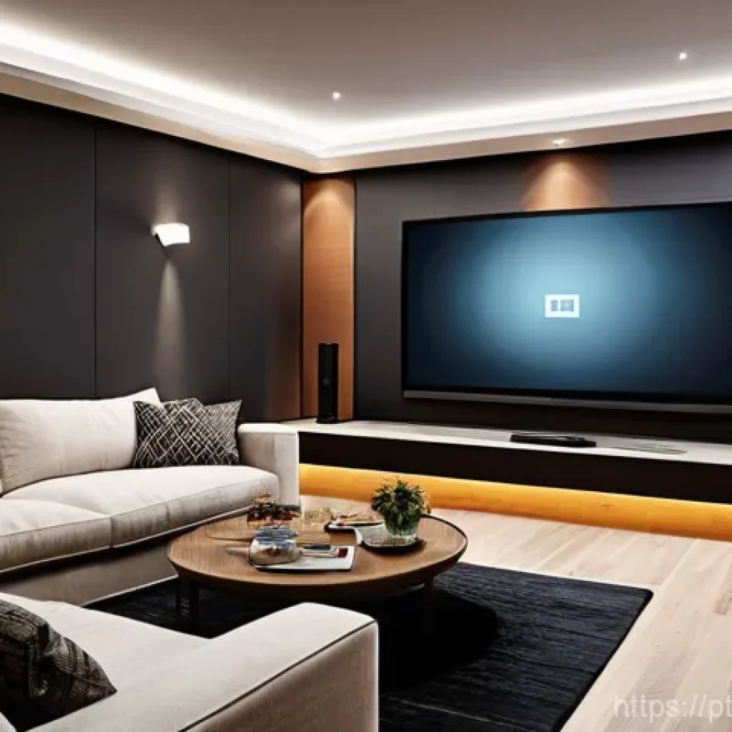 입체 사운드 시스템을 활용한 영화 감상법 - **Prompt 1: Cozy Family Home Cinema Experience**
"A cozy, warmly lit living room at night, trans...