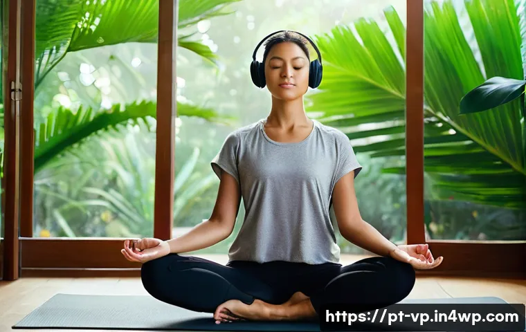 2023년 최신 입체 사운드 기술 트렌드 - **Prompt 1: Serene Spatial Audio Meditation**
* **Subject:** A young adult, gender-neutral, in...