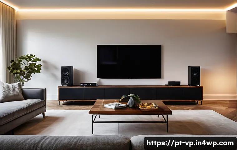입체 사운드 시스템의 성능 테스트 방법 - **Prompt:** A cozy, modern living room at dusk, bathed in warm, soft lighting. A person, casually dr...