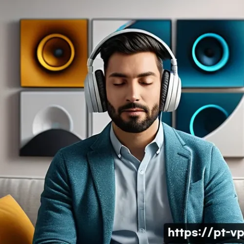 Home 33 입체 사운드와 음향의 과학 - A detailed and realistic digital illustration of a person wearing high-quality, over-ear headphones ...