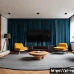 Home 20 입체 사운드 시스템 조정 방법 - A modern Brazilian living room designed for an immersive surround sound experience, featuring front ...