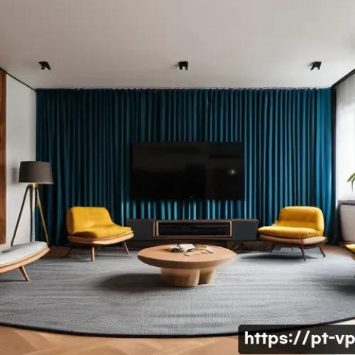 Home 32 입체 사운드 시스템 조정 방법 - A modern Brazilian living room designed for an immersive surround sound experience, featuring front ...